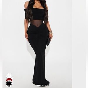 Fashion Nova Off-Shoulder Black Mesh-Insert Dress M